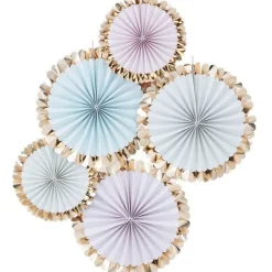 Pick & Mix Pastel Gold Foiled Pastel Fan Decorations - 38Cm (5Pk)