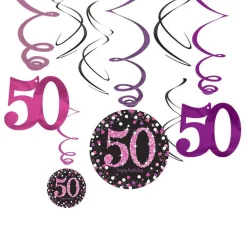 Pink Age 50 Hanging Swirls - 45Cm (12Pk)