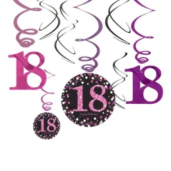 Pink Age 18 Hanging Swirls - 45Cm (12Pk)