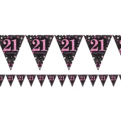 Pink Age 21 Holographic Plastic Bunting - 4M