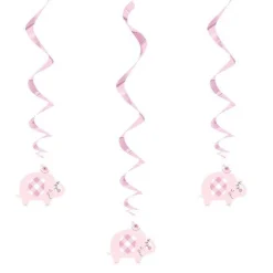 Pink Floral Elephant Hanging Swirl Decorations - 66Cm (3Pk)