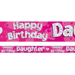 Pink 'Happy Birthday Daughter' Holographic Foil Banner - 2.7M