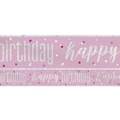 Pink 'Happy Birthday' Foil Banner - 2.75M