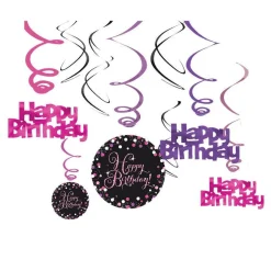 Pink Happy Birthday Hanging Swirls - 45Cm (12Pk)
