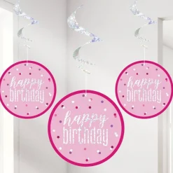 Pink 'Happy Birthday' Hanging Swirls - 80Cm