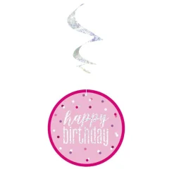 Pink 'Happy Birthday' Hanging Swirls - 80Cm