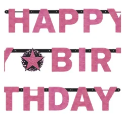 Pink 'Happy Birthday' Holographic Paper Letter Banner - 2.1M