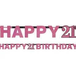 Pink 'Happy 21St Birthday' Holographic Paper Letter Banner - 2M