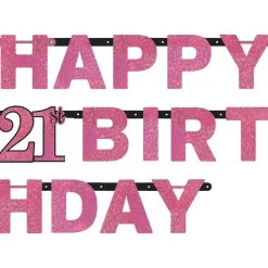 Pink 'Happy 21St Birthday' Holographic Paper Letter Banner - 2M
