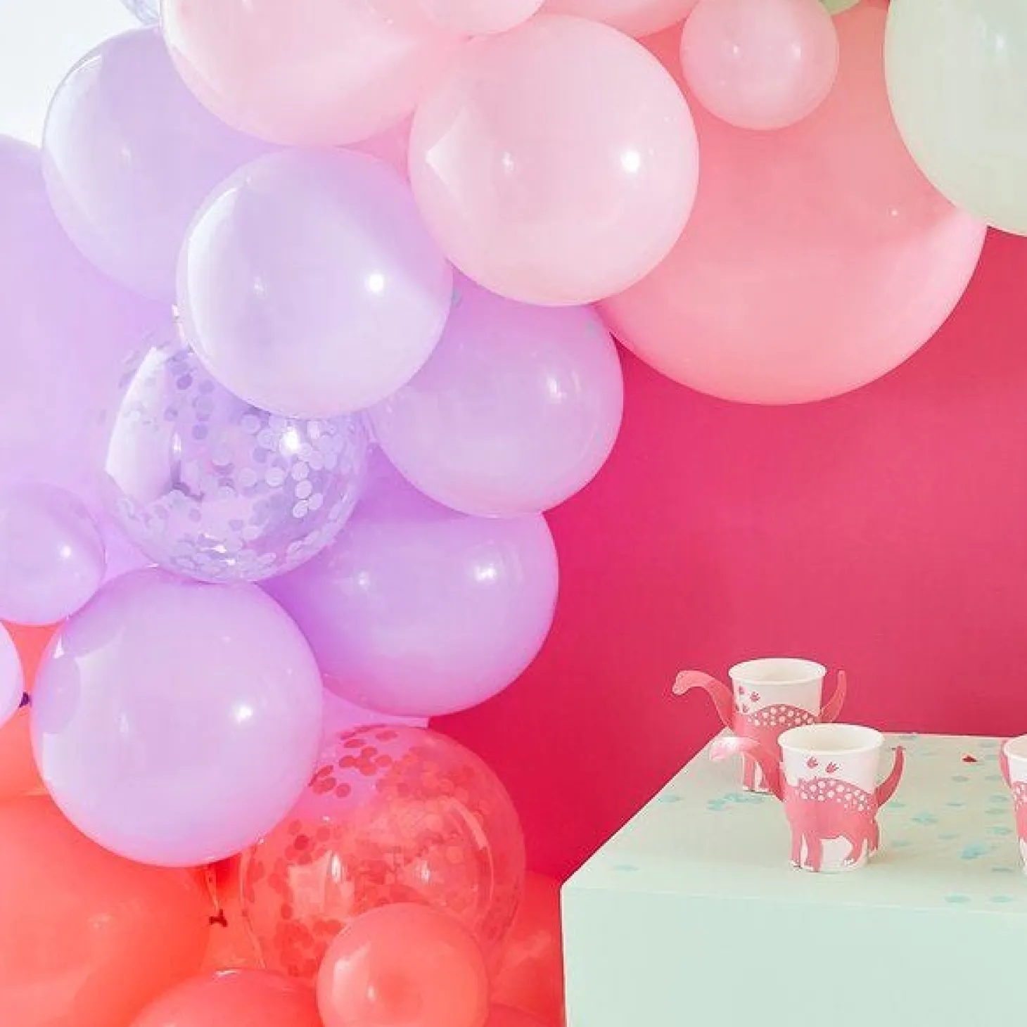 Pink, Lilac, Pastel Green And Confetti Balloon Arch - 75 Balloons