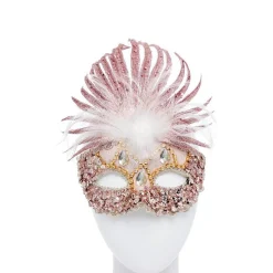 Pink Masquerade Mask With Sequins, Glitter & Feathers