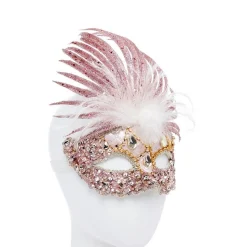 Pink Masquerade Mask With Sequins, Glitter & Feathers