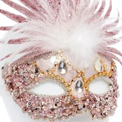 Pink Masquerade Mask With Sequins, Glitter & Feathers