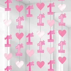 Pink 1St Birthday String Decoration (6Pk)