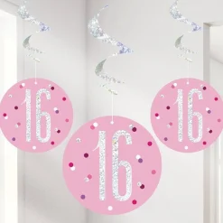 Pink 16Th Birthday Hanging Swirls - 80Cm