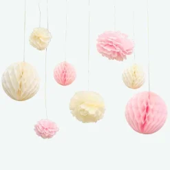 Pom Pom & Honeycomb Paper Hanging Decorations (8Pk)