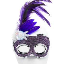 Purple Masquerade Mask With Side Feathers