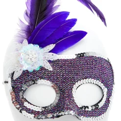 Purple Masquerade Mask With Side Feathers
