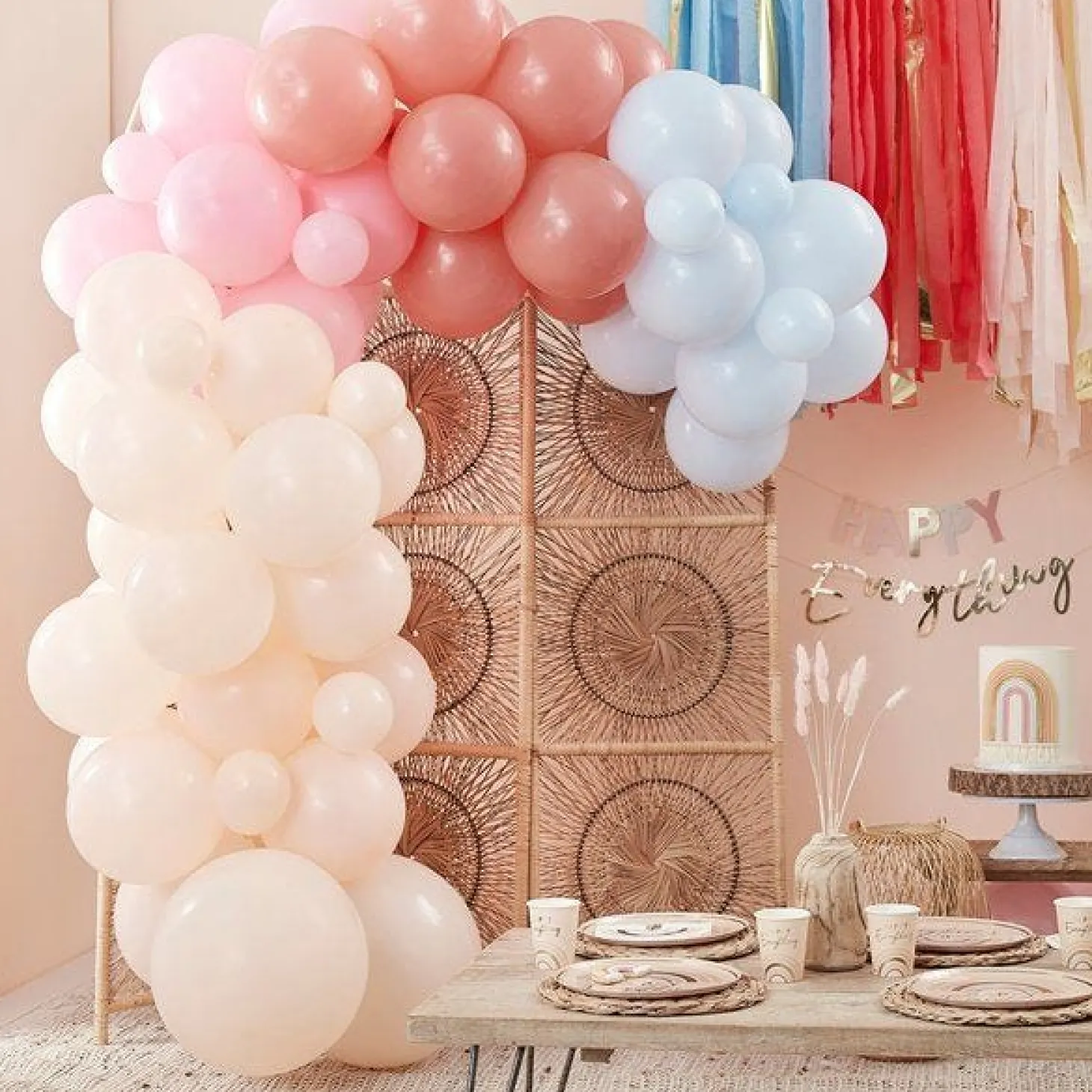 Rainbow Balloon Arch Backdrop - 75 Balloons