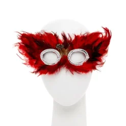 Red & Black Feather Masquerade Mask
