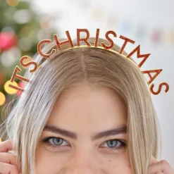 Red & Gold It's Christmas Metal Headband
