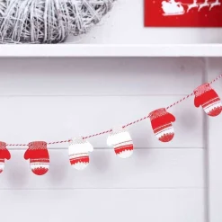 Red & White Festive Mitten Wooden Bunting - 1.5M