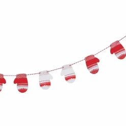 Red & White Festive Mitten Wooden Bunting - 1.5M