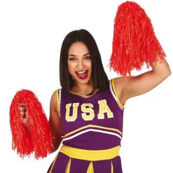 Red Cheerleading Pom Poms - Standard Tinsel