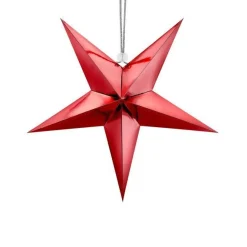 Red Paper Star Hanging Decoration - 30Cm