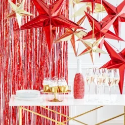 Red Paper Star Hanging Decoration - 30Cm