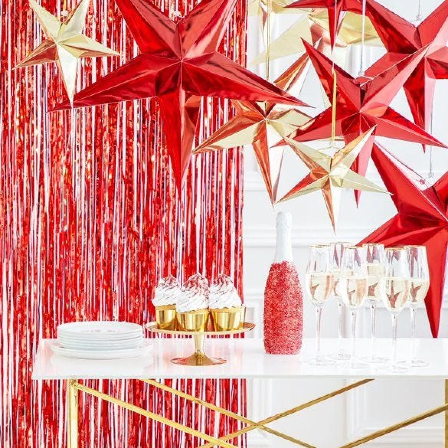Red Paper Star Hanging Decoration - 30Cm