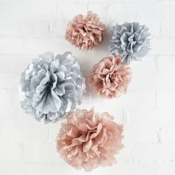 Rose Gold & Grey Paper Pom Pom Decorations (5Pk)