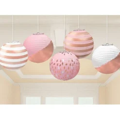 Rose Gold Blush Paper Lantern Decorations - 12Cm (5Pk)