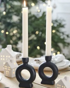 Round Ceramic Dinner Candle Holders (2Pk)