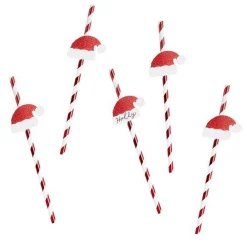 Santa Hat Red & White Stripe Paper Straws (20Pk)