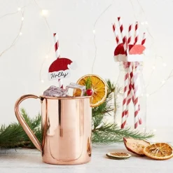 Santa Hat Red & White Stripe Paper Straws (20Pk)