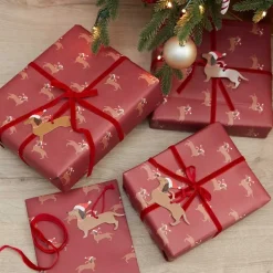 Sausage Dog Christmas Wrapping Paper Kit - 2 Sheets (70Cm X 50Cm) With Tags & Ribbon