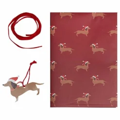 Sausage Dog Christmas Wrapping Paper Kit - 2 Sheets (70Cm X 50Cm) With Tags & Ribbon