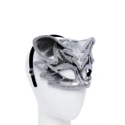 Silver & Black Jewelled Cat Masquerade Mask