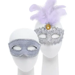 Silver And Feather Masquerade Masks For Couples