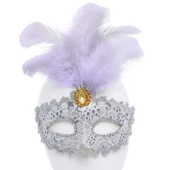 Silver And Feather Masquerade Masks For Couples