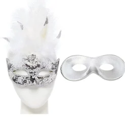 Silver Feather Masquerade Masks For Couples