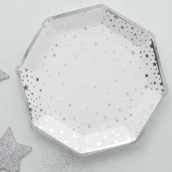 Silver Foil Star Paper Plates - 23Cm (8Pk)