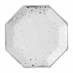 Silver Foil Star Paper Plates - 23Cm (8Pk)