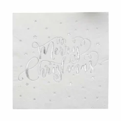 Silver Foiled Merry Christmas Paper Napkin - 33Cm (20Pk)