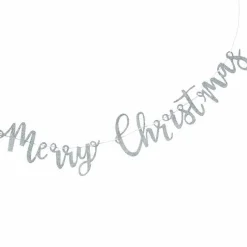 Silver Glitter Merry Christmas Wooden Banner - 1M