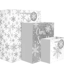 Silver Glitter Snowflake Gift Bag Set (3Pk)