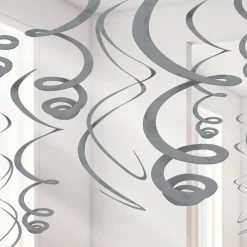 Silver Hanging Swirls Decoration - 55Cm (12Pk)