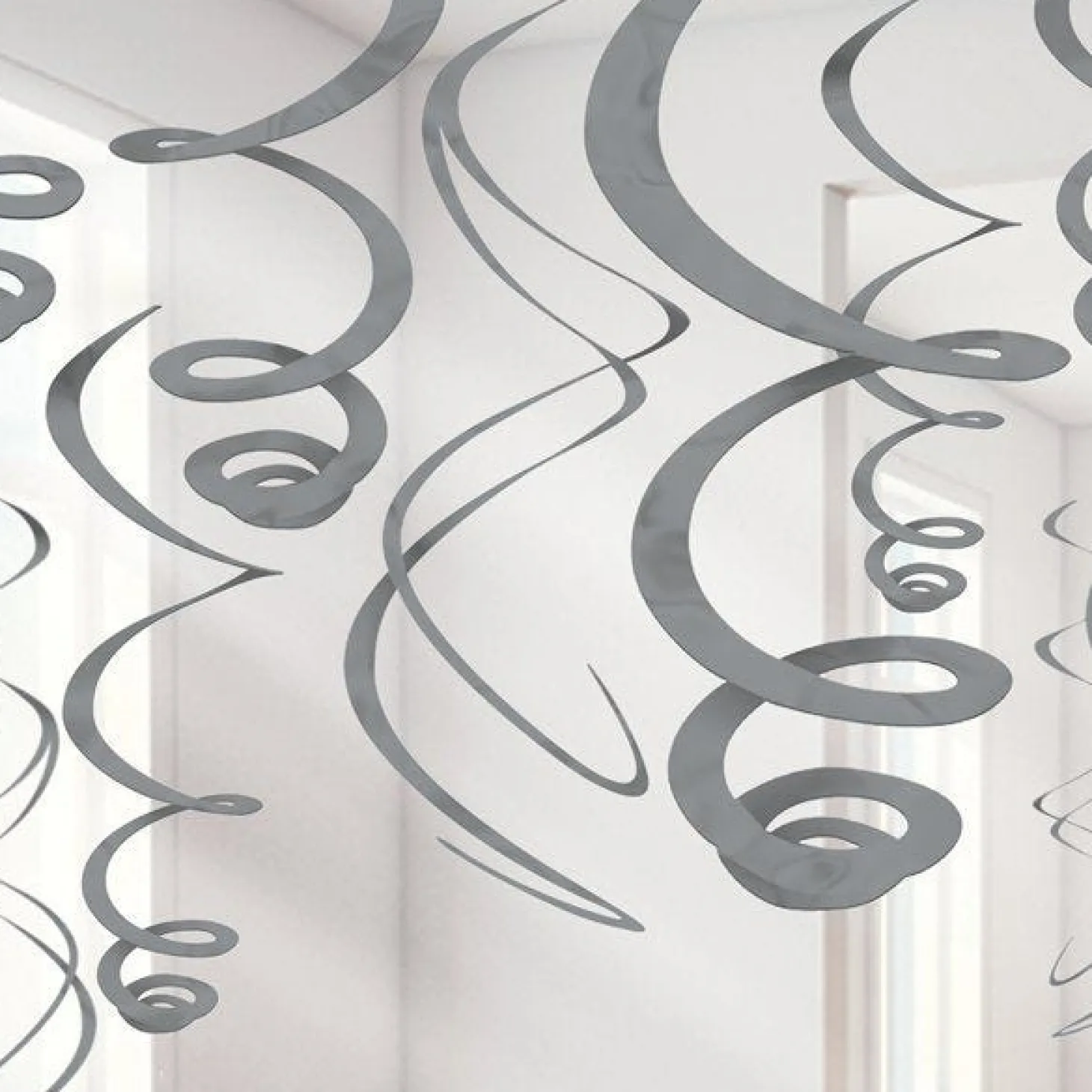 Silver Hanging Swirls Decoration - 55Cm (12Pk)