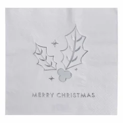 Silver Holly Merry Christmas Paper Napkins - 25Cm (16Pk)